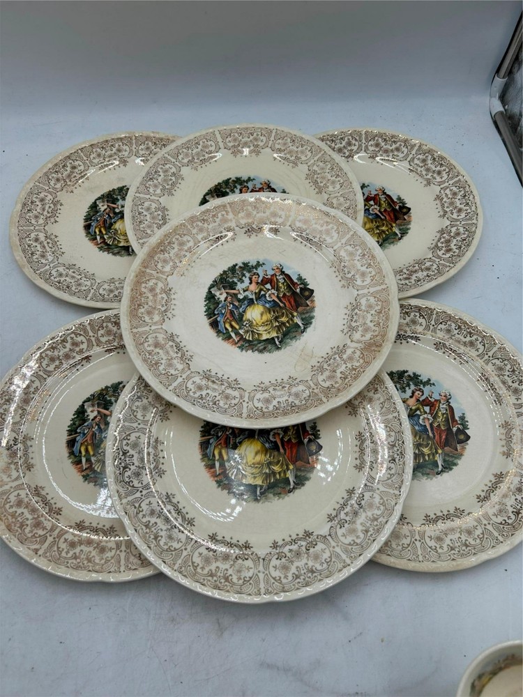 7)  CROOKSVILLE   DINNER  PLATES      COLONIAL COURTING   U.S.A.  **READ**