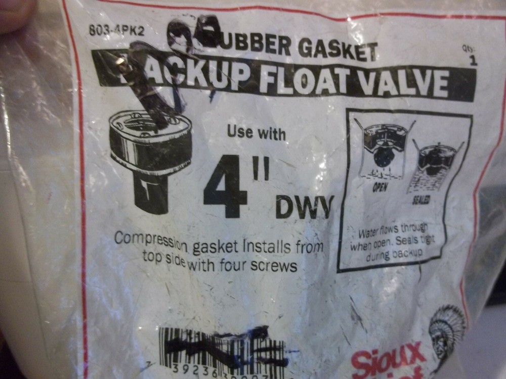 New Sioux Chief  4 in. Dia. x 4 in. Dia. Rubber  Backup Float Valve