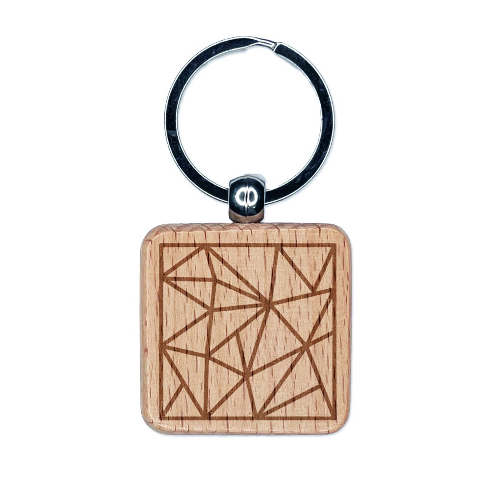 Geometric Abstract Background Engraved Wood Square Keychain Tag Charm
