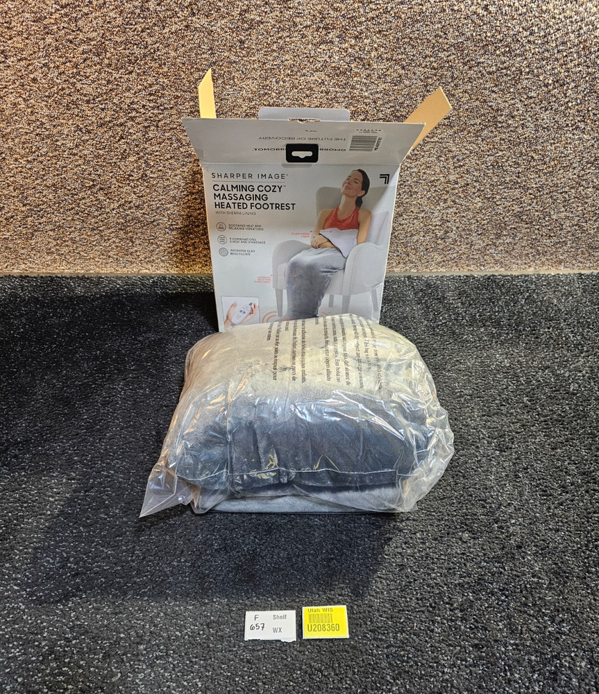 Sharper Image Calming Cozy Massaging Heating Wrap Grey with Sherpa Lining