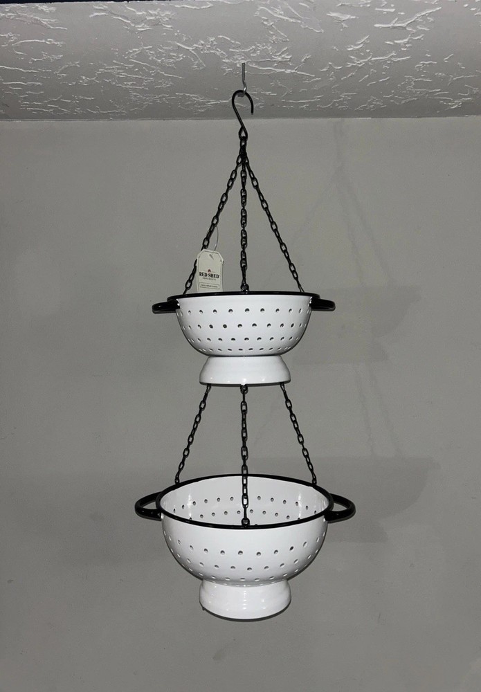 Vintage Enamelware Hanging Colander Fruit & Veggie Baskets Planters