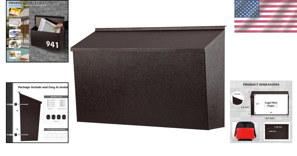 Elegant Wall-Mount Mailbox in Bronze, Durable Rust-Proof Galvanized Steel