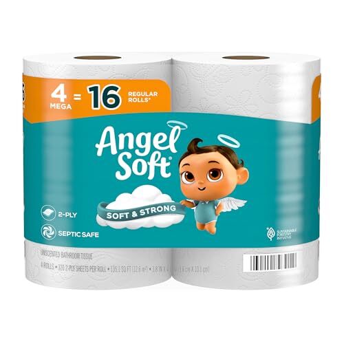 Angel Soft Toilet Paper, 16 Mega Rolls = 64 Regular Rolls, Assorted Sizes