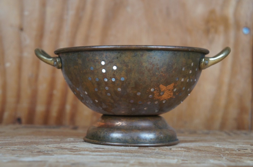 Vintage Stainless Copper Brass Handled Strainer Colander Kitchen Cookware 8"