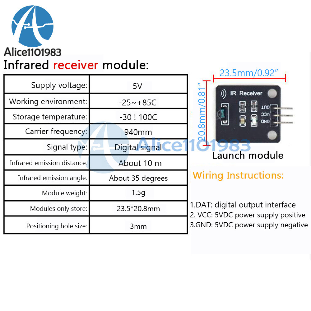 IR Infrared Transmitter Receiver Module Digital 38KHz Infrared Receiver Sensor