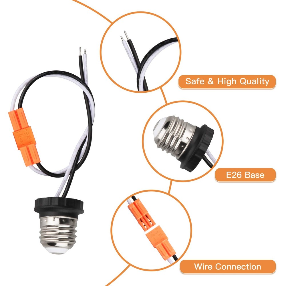 E26 Socket Adapter, 6 Pack Light Bulb Pigtail, Screw in Male , Medium Base