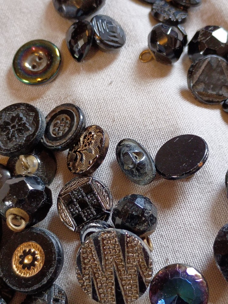 100 + Antique Black Glass Buttons As Is.