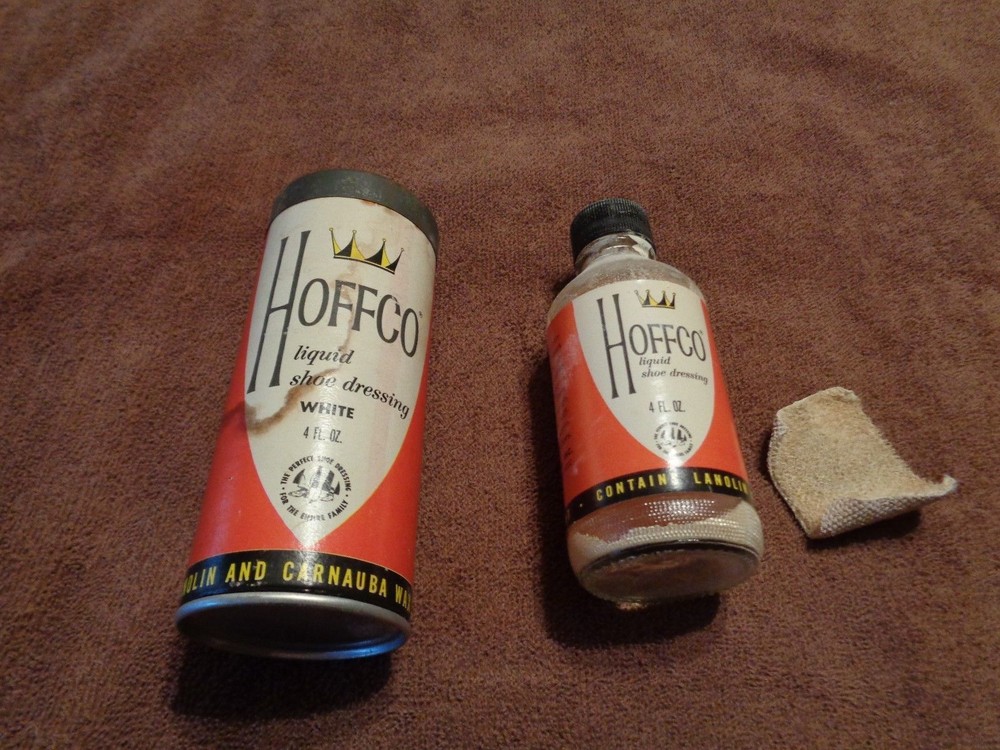 Hoffco Liquid Shoe Dressing Polish Can + Bottle Rough Vintage Unusable Prop