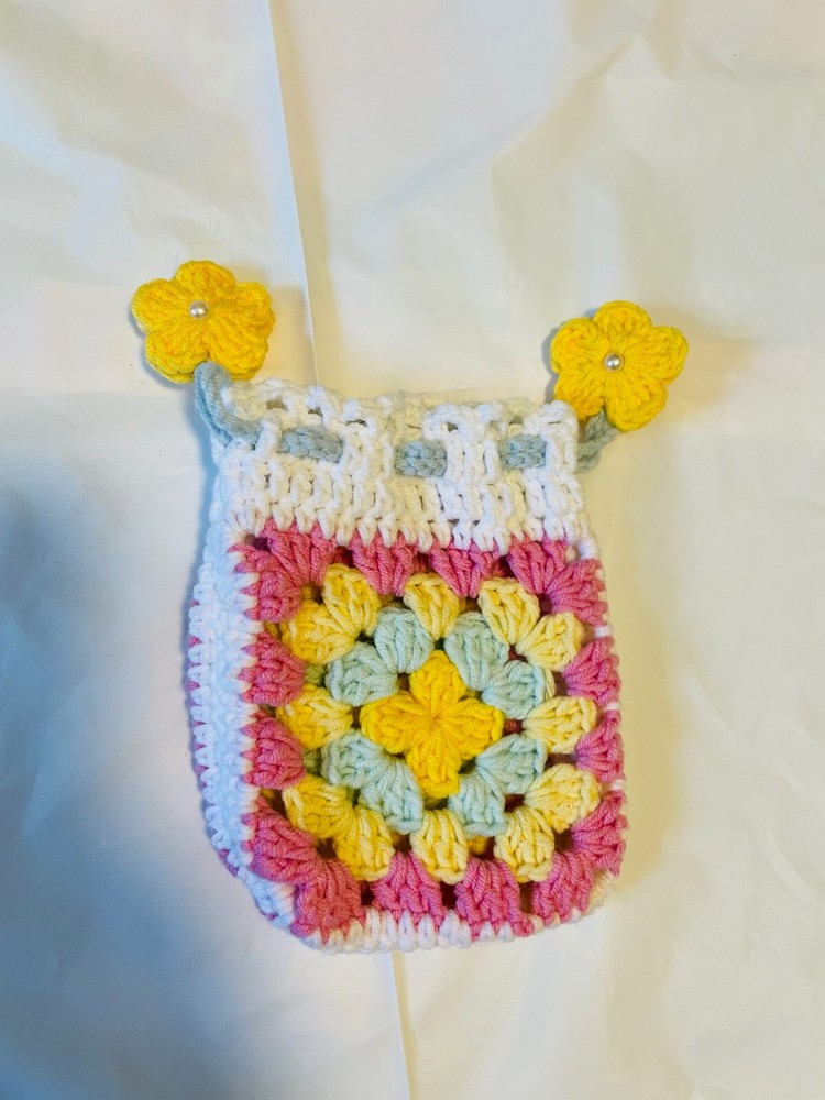 Crochet drawstring bag