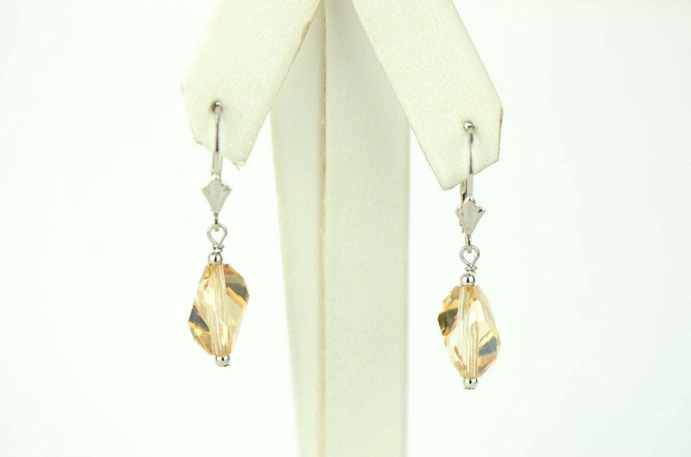 Pearl Crystal Element Colored Crystal Sterling Silver Dangle Drop Earrings