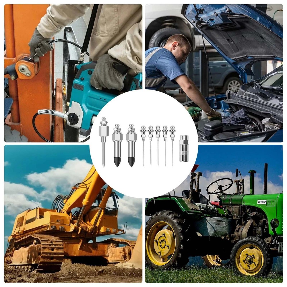 9Pcs High Quality Grease Gun Needle Nozzle Kit with Adapter Fitting Accessory