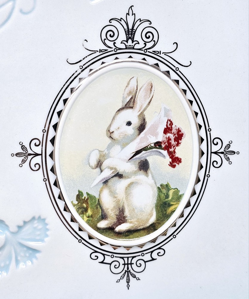 Grasslands Road Happy Easter Square Serving Platter Plate Bunny Rabbit 8.75"