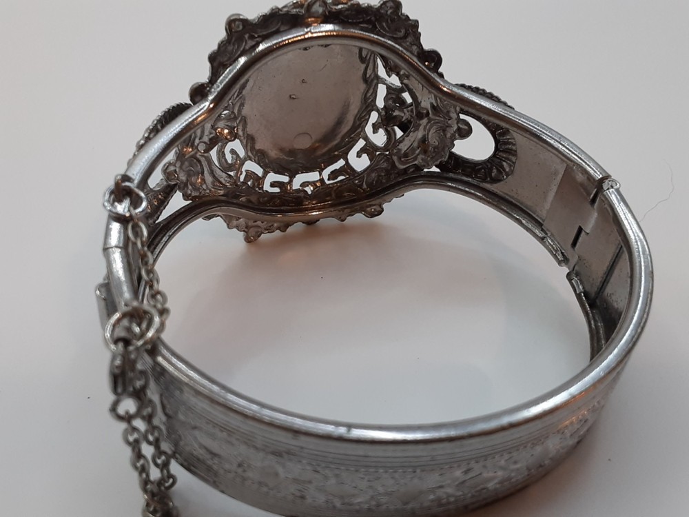 Lapis Blue Howlite Clamper Bracelet, Silver Tone