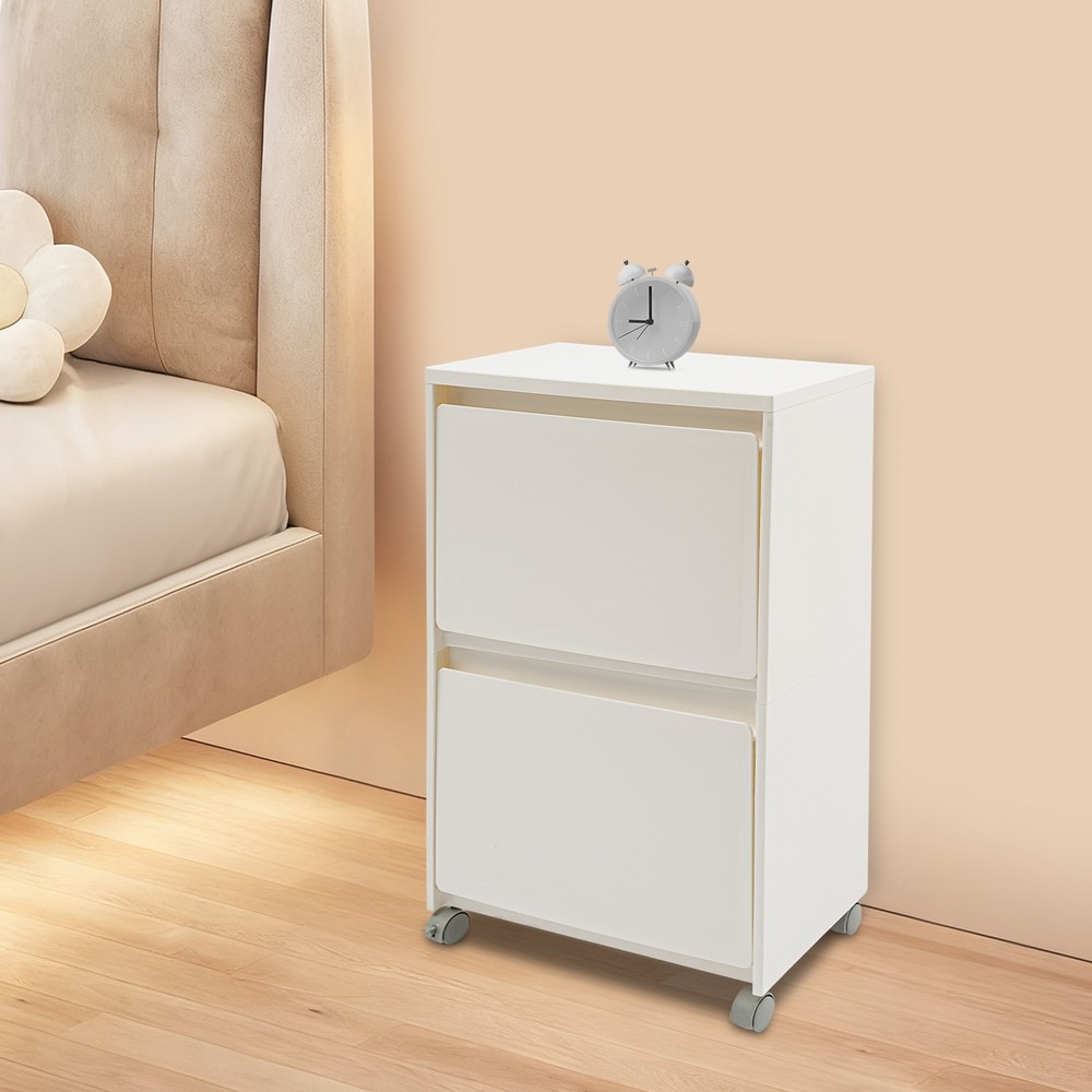PP Cabinet 2-Tier Rolling Storage Cabinet Mobile Organizer White