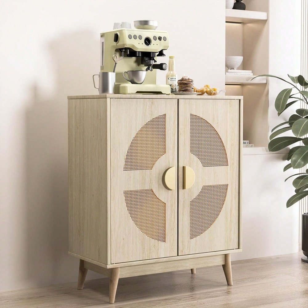 Modern Rattan Buffet Sideboard Storage Console Cabinet