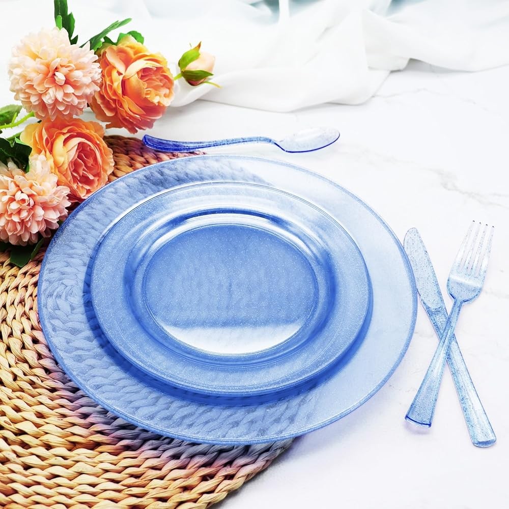 Blue Plastic Plates with Blue Plastic Sierware Heavy Duty, Disposable