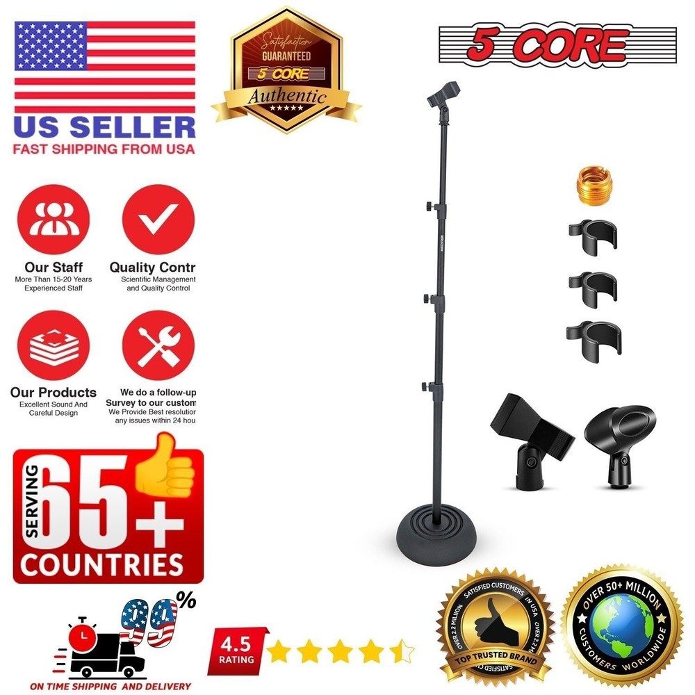5Core Mic Stand Floor Adjustable Round Base Universal Metal Microphone Stands