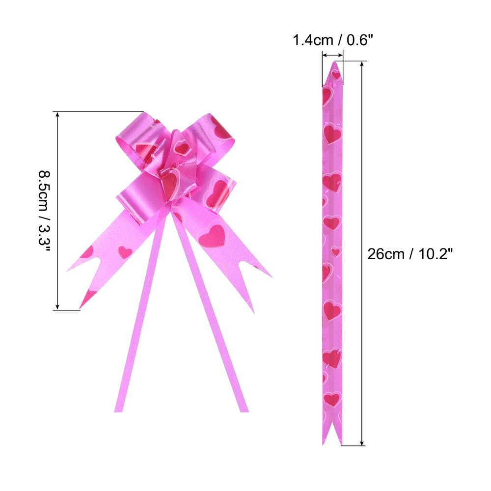 100Pcs 3.3inch Pull Bows Ribbon Gift Wrapping Pull Bow Heart Pattern Rose Red