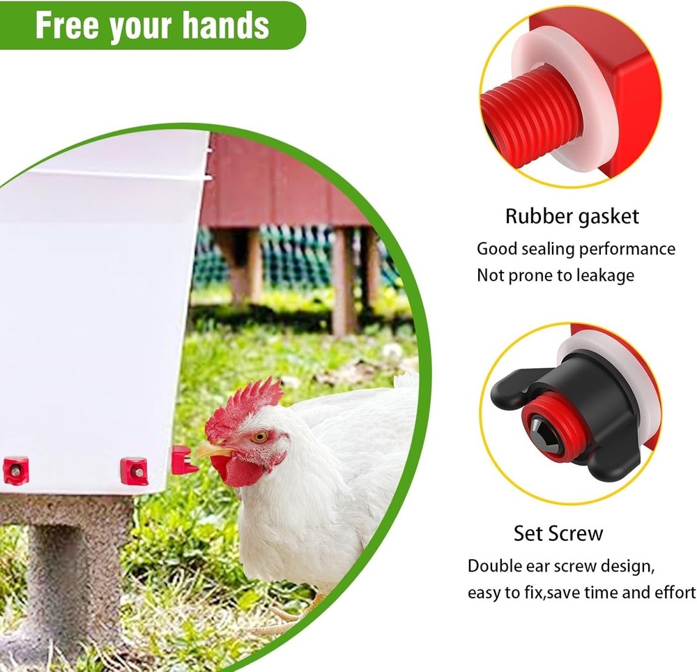 Automatic Poultry Waterer Kit - 10 Horizontal Chicken Water Nipples & Drill Bit
