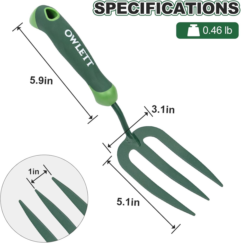 Garden Hand Fork, Carbon Steel Weeder Fork with Rubber Ergonomic Handle, Rust Re