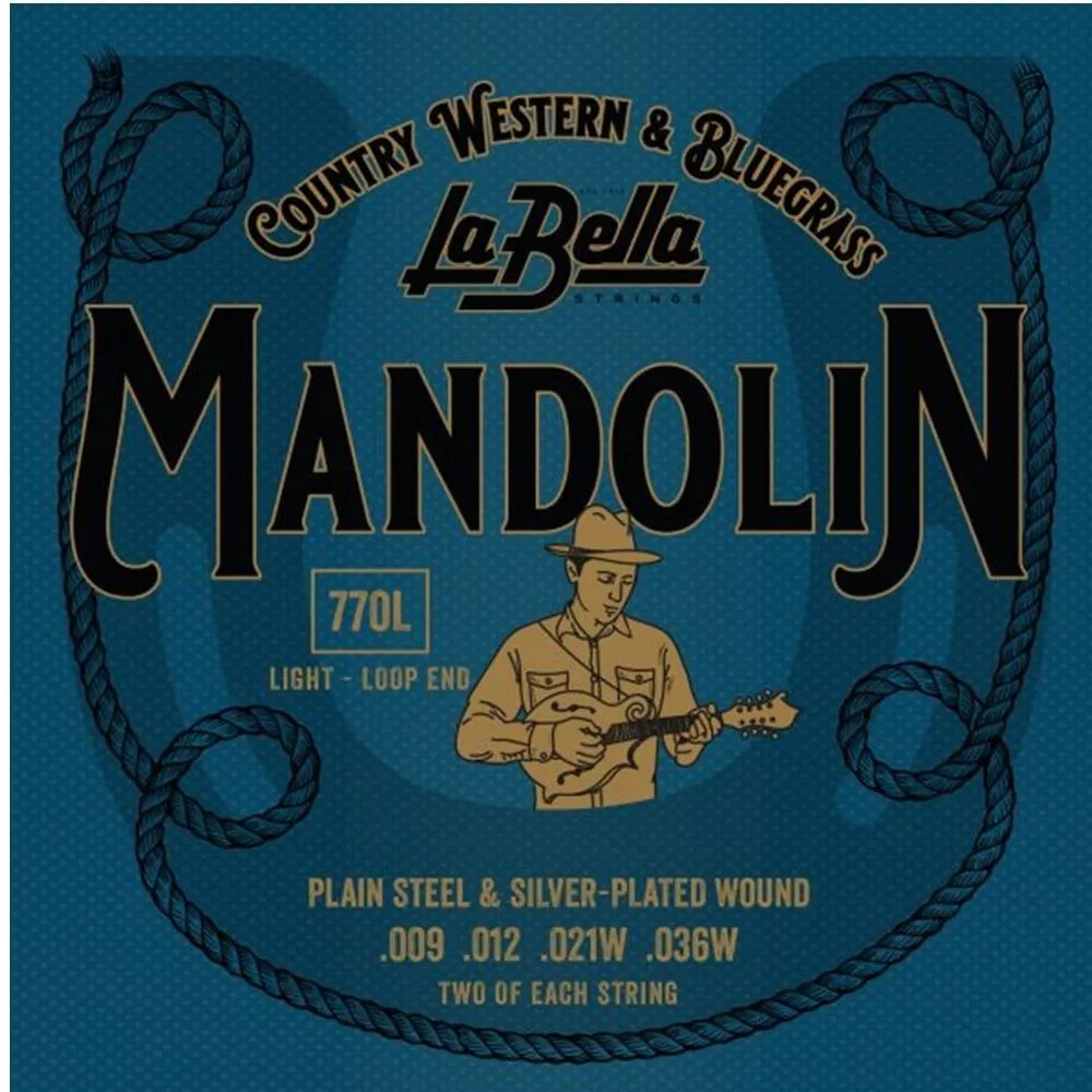La Bella Mandolin Strings Silver Planted Wound Light 9 - 36 Loop ends 770L