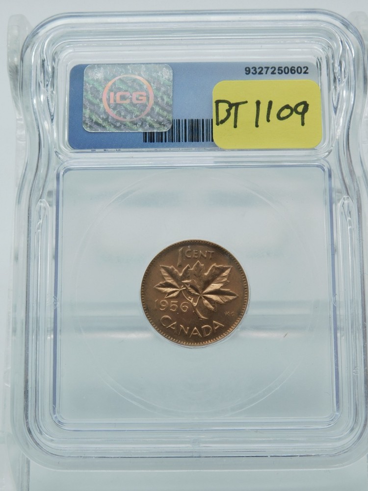 1956 GRADED RED CANADA SMALL CENT ~ ICG MS65 RD (BT1109)