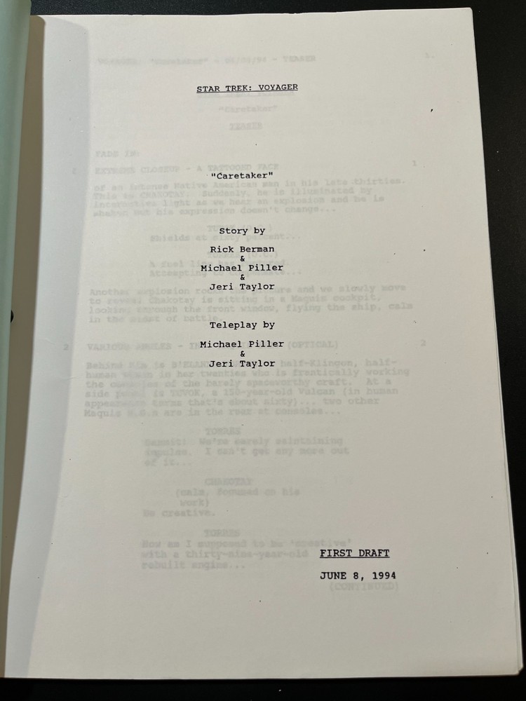 Star Trek Voyager "Caretaker" Teleplay / Script First Draft 1994