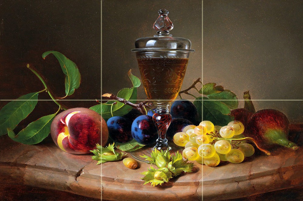 glass of wine and fruits Tile Mural Kitchen Bathroom Backsplash Marble Ceramic