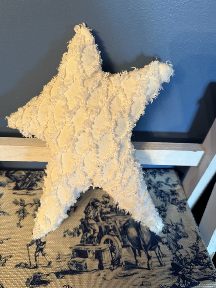 Primitive Folk Art White Vintage Bed Spread Star Handmade