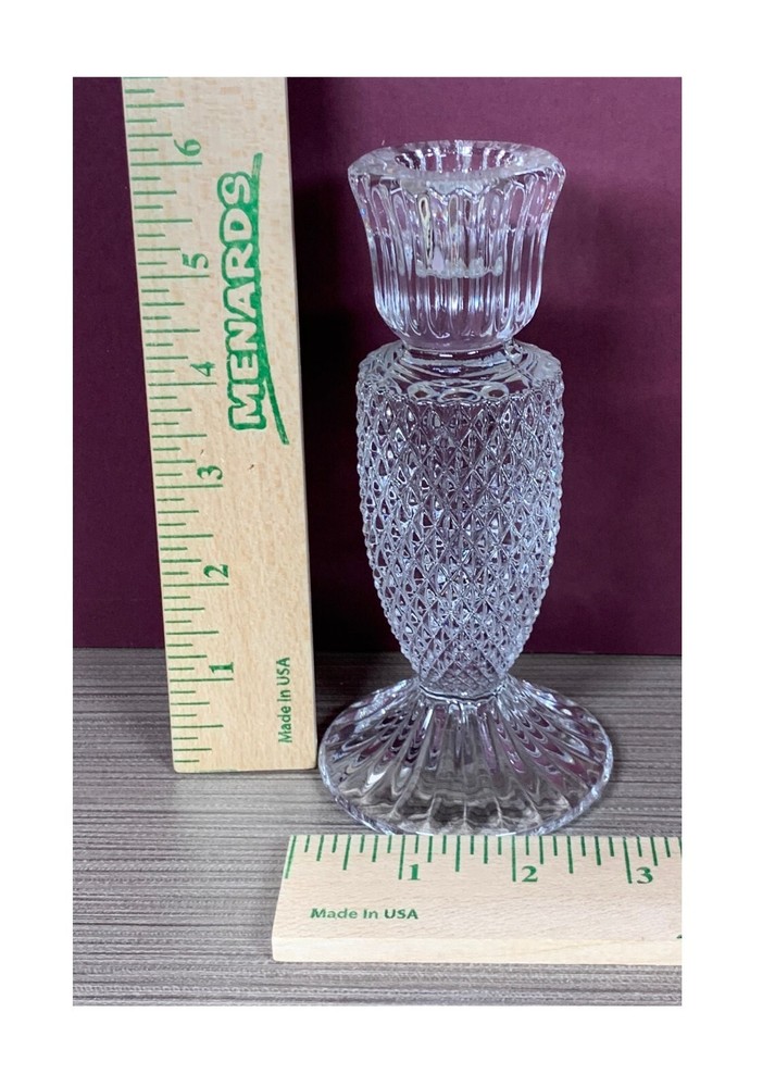 CLEAR HEAVY CRYSTAL DIAMOND POINT CANDLESTICK HOLDER - BEAUTIFUL