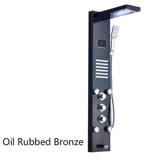 Bathroom Shower Column Panel LED Rainfall Mixer Massage Jets Tub Set Wall Mount