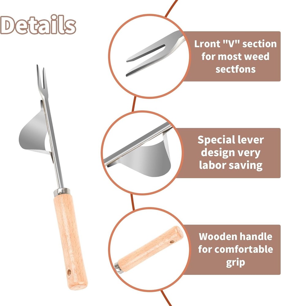 Hand Weeder Tool, 4 Teeth Dual Purpose Weed PullerStainless Steel 3Pcs...