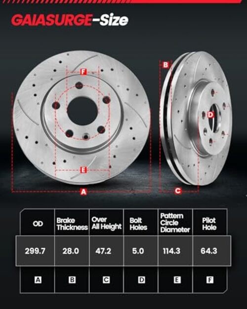 Front Brake Kit Compatible With 2003-2012 Honda Front 2003-2012 Accord 300mm