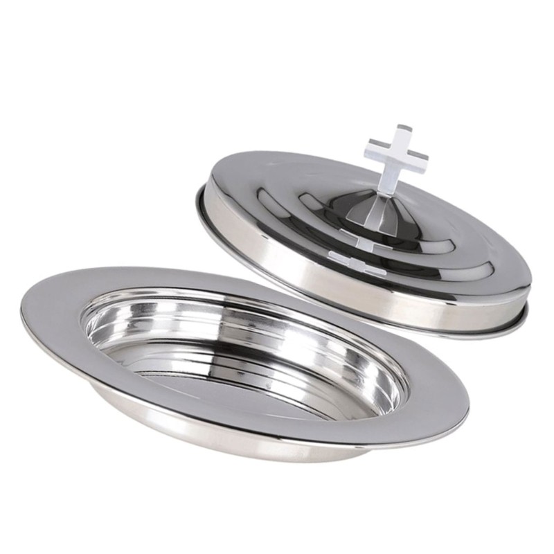 Multipurpose Stackable Communion Bread Serving Plate Stainless Steels Lid Church