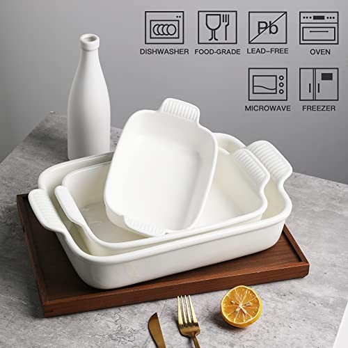 Baking Pans Set, Ceramic 9x13 Baking Dish with White Smooth baking dish set