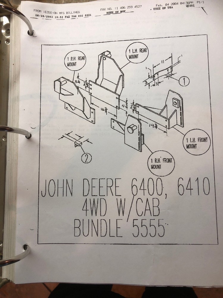 Ezee On Front End Loader Mounting Kit, Fits John Deere 6300 6400 6410 & Others