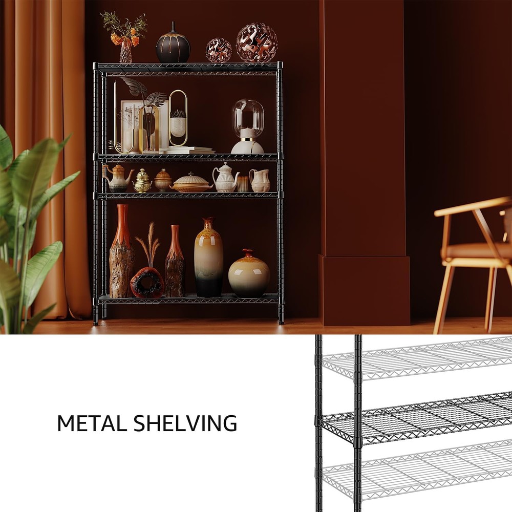 IZEUK 4-Shelf Adjustable Storage Rack, 1400lb Capacity, Black