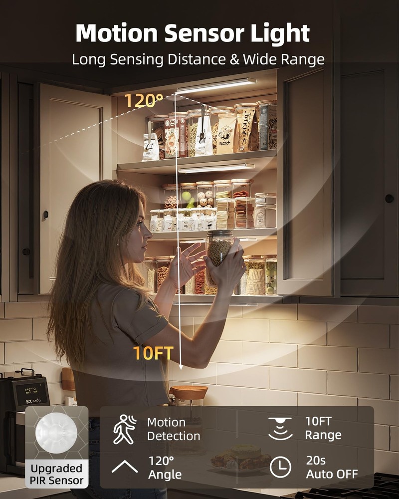 Under Cabinet Lighting Wireless,Rechargeable Battery Motion Sensor Light Indo...