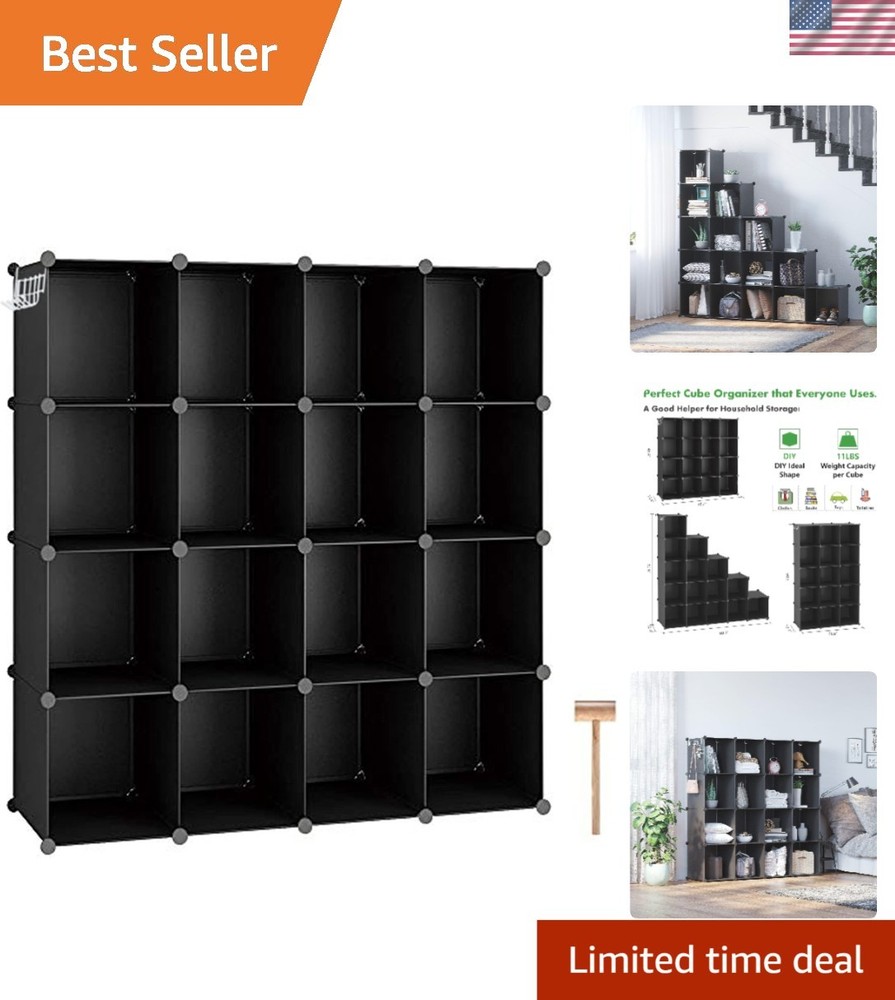 Versatile 16-Cube Storage Solution for Home, Office & Bedroom – Sturdy Black