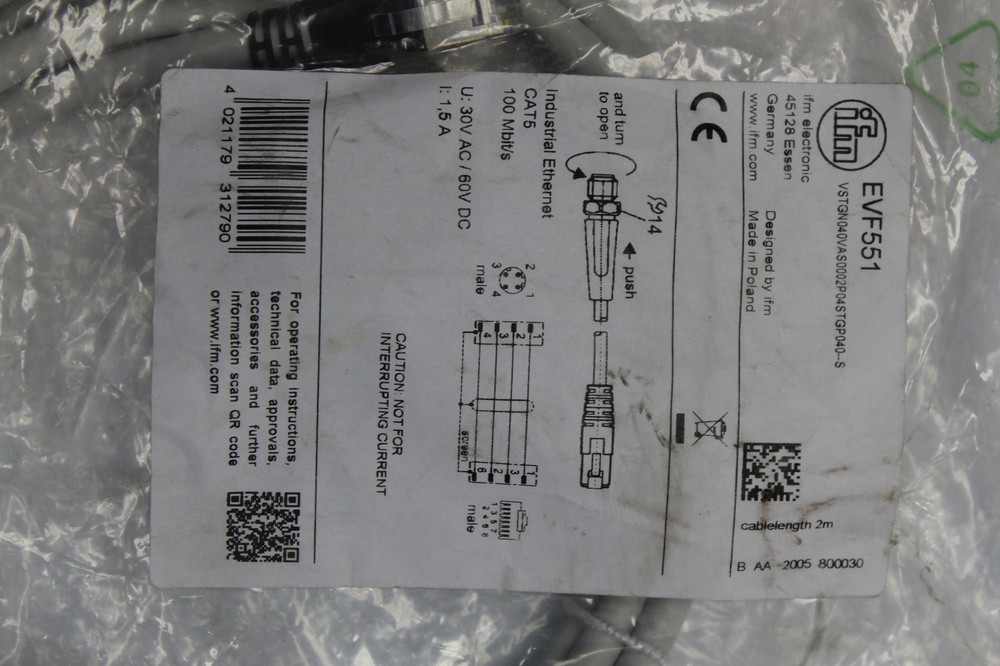 IFM EFECTOR EVF551 CORDSET NSMP