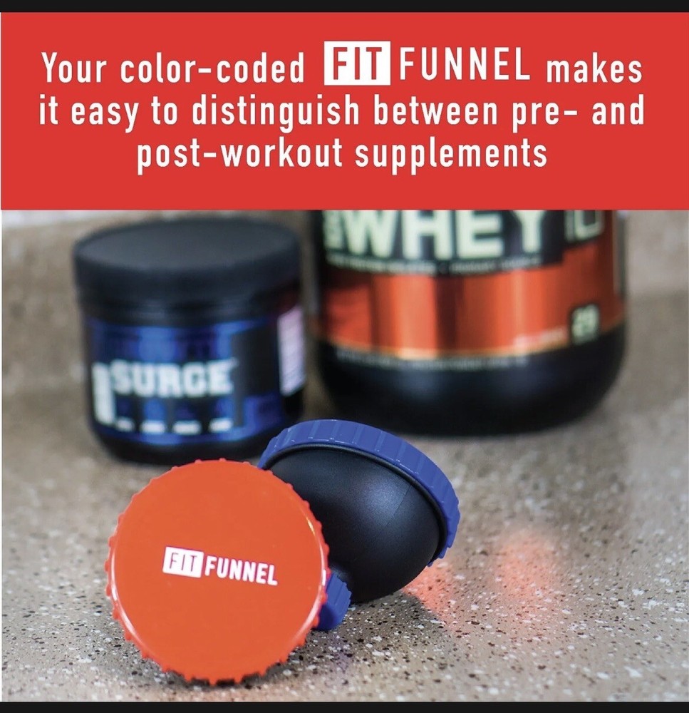 Supplement & Protein Funnel Portable Container Color Coded For Pre & Post-2 Pack