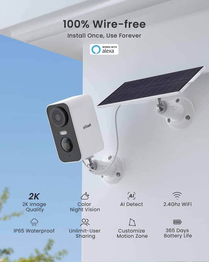 2PCS ieGeek Outdoor Wireless Solar Security Camera Home WiFi Battery CCTV System