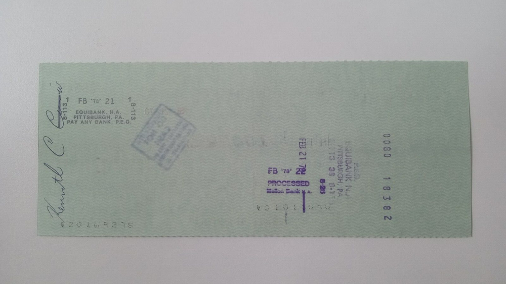 Kenneth C. Curcio: 1978 Pittsburgh Pirates Expense Check