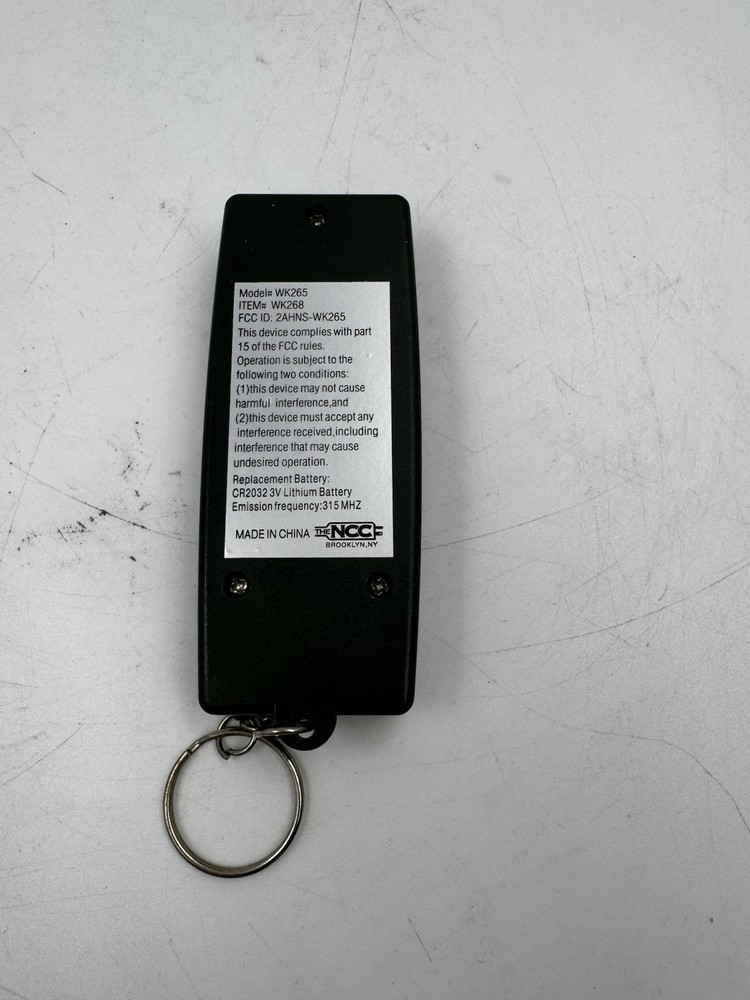 Westinghouse WK265 Wireless Transmitter Remote Control Keychain NEEDS BATTERY