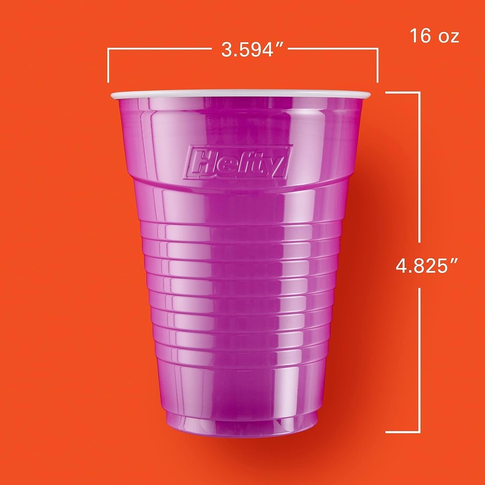 16 oz Disposable Plastic Cups, Assorted Colors, 100 Count Party Pack USA