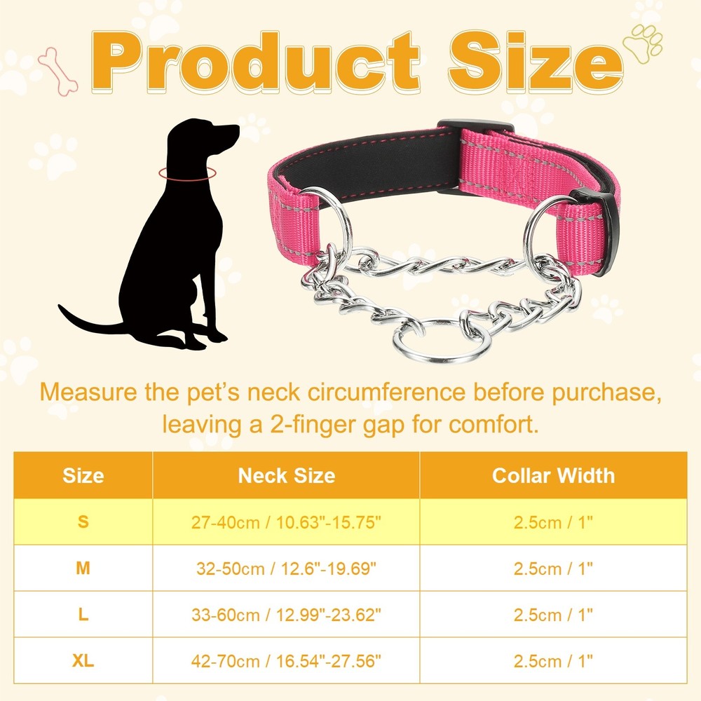 No Pull Collar for Dogs, Reflective Dog Chain Collars S (Pink)