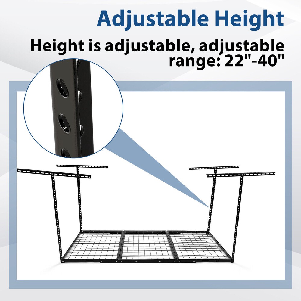 HEAVY DUTY 3ft x 6ft Overhead Garage Storage Adjustable Mounted Ceiling Rack BLK