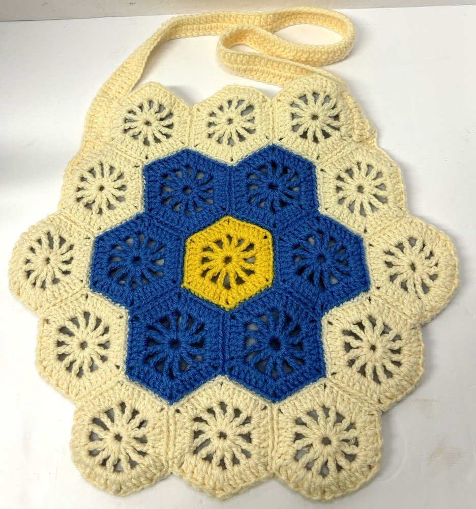 Vintage Handmade Crocheted Purse Bag Interior Lined