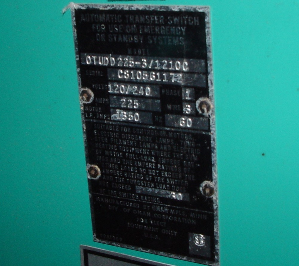 Onan automatic transfer switch 225 amp 12/240