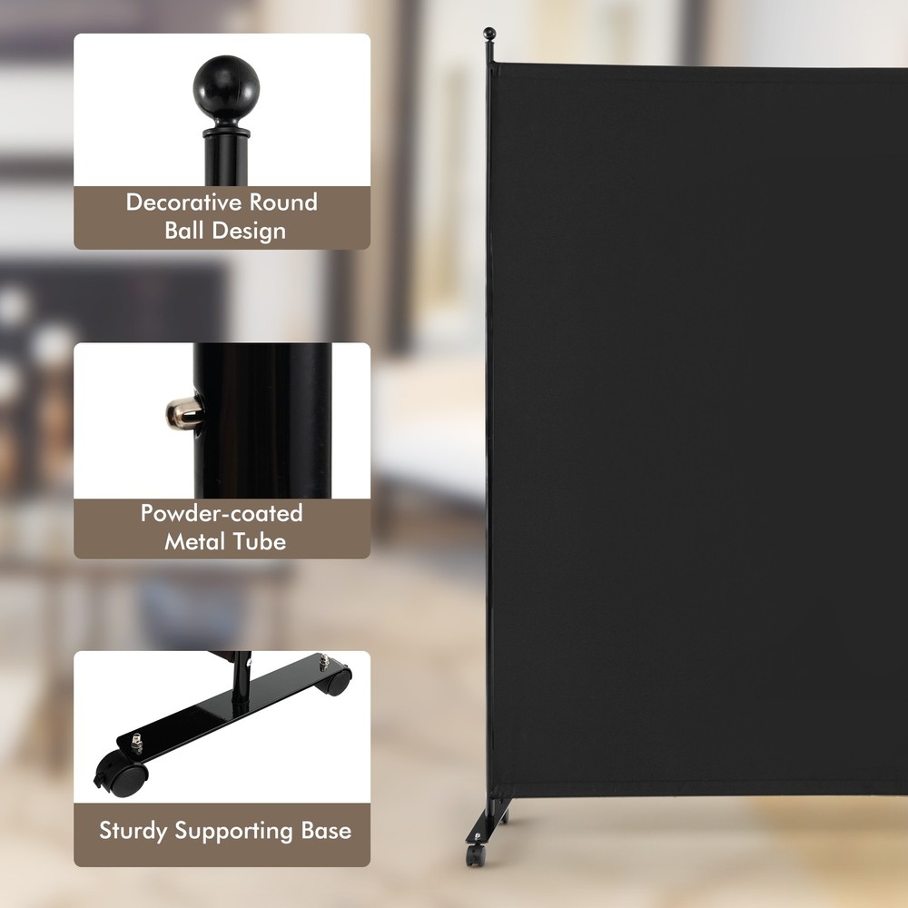 6' Single Panel Room Divider w/ Wheels Rolling Fabric Partition Privacy Screen